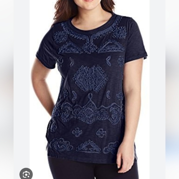 Lucky Brand Soutache Top Womens Plus 1X Purple Boho Embroidered Cotton Relaxed - Picture 11 of 11